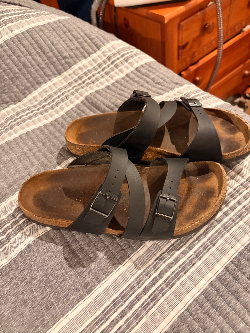 Birkenstock Black Womens 41/US 10 to 10.5 Leather Slide Sandals